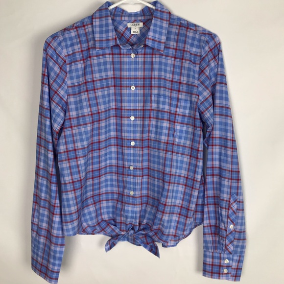 J. Crew plaid tie-front button-down shirt - Picture 2 of 5